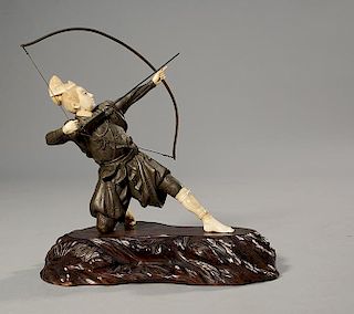 Japanese Meiji period bronze and ivory Samurai archer