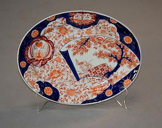 19th C. Imari oval platter with trees and flowers