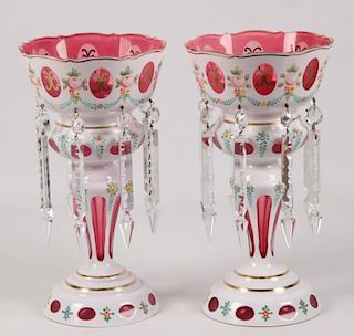 PAIR OF CRANBERRY GLASS LUSTERS