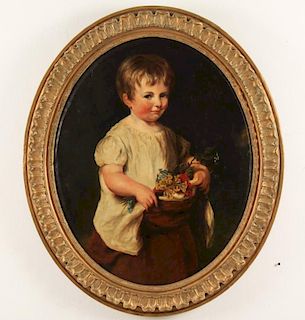 19TH C. O/C OVAL PAINTING OF YOUNG GIRL