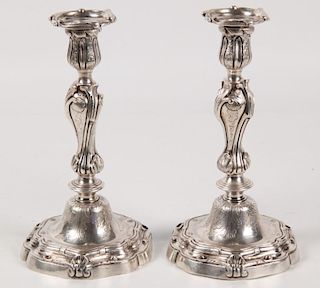 PAIR OF FRENCH SILVER OVER BRONZE CANDLESTICKS, 19TH C.