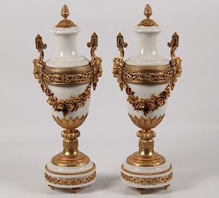 PAIR OF 19TH C. FRENCH WHITE MARBLE URNS