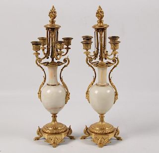 PAIR OF FRENCH ORMOLU MOUNTED CANDELABRA