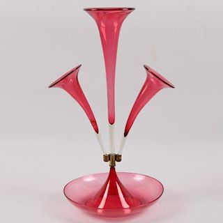 CRANBERRY GLASS 3" TRUMPET SHAPED EPERGNE