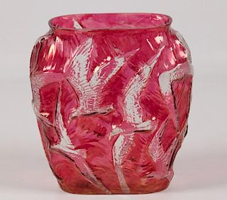 CONSOLIDATED CRANBERRY GLASS VASE WITH LABEL