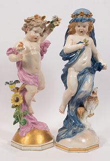 MEISSEN PORCELAIN ALLEGORICAL FIGURES, "DAY AND NIGHT" 19TH.C. H 21 - 1/2" 