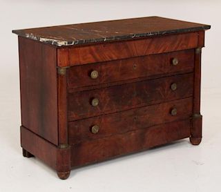 FRENCH EMPIRE BRONZE MOUNTED M/TOP COMMODE
