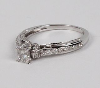 14K DIAMOND BRIDAL RING; 0.41 CT PRINCESS CUT CENTER