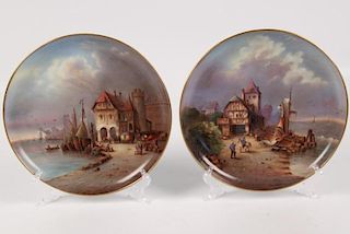 PAIR OF HAND PAINTED PORCELAIN CHARGERS