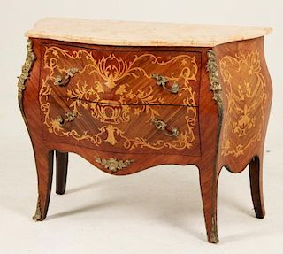 LOUIS XV STYLE INLAID MARBLE TOP COMMODE