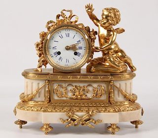 FRENCH ORIENTAL BRONZE MOUNTED CLOCK WITH CUPID