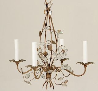 2 FRENCH CRYSTAL, BRONZE AND GILT METAL CHANDELIERS