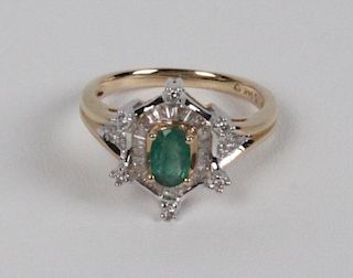 14K EMERALD AND DIAMOND LADY'S RING