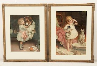 SET OF 4 FRAMED PRINTS OF CHILDREN WITH ANIMALS