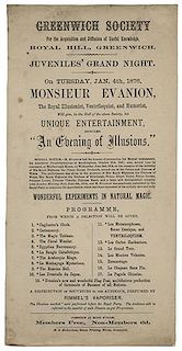 Monsieur Evanion The Royal Illusionist, Ventriloquist, and Humorist programme.