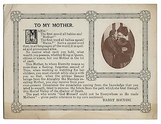 Houdini “To My Mother” souvenir card