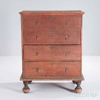 Red-stained Poplar Chest over Drawers