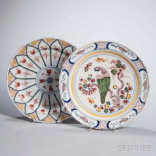 Two Polychrome Decorated Delft Chargers