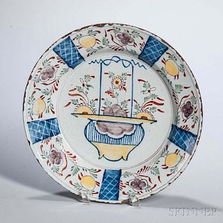 Large Polychrome Decorated Delft Charger