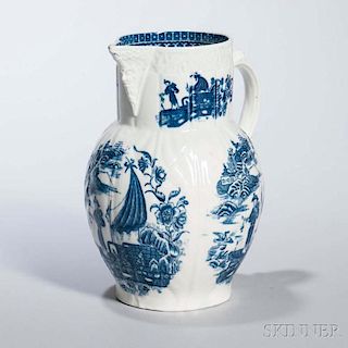 Molded and Transfer-decorated Blue and White Porcelain Cabbage Leaf Jug