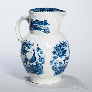 Molded and Transfer-decorated Blue and White Porcelain Cabbage Leaf Jug