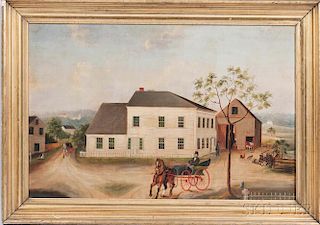 American School, 19th Century      Portrait of a White House and Gray Barn