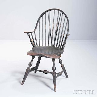 Painted Braced Continuous Arm Windsor Armchair