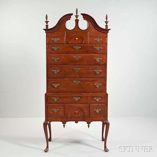 Carved Walnut Scroll-top High Chest of Drawers