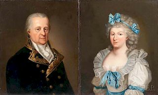 Anglo/American School, Late 18th Century      Pair of Portraits of a Gentleman and Lady