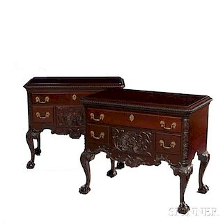 Rare Pair of Carved Mahogany Dressing Tables