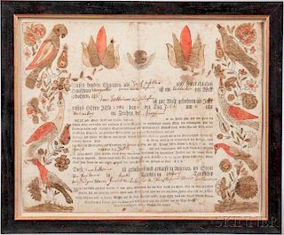 Printed and Watercolor-decorated Birth Certificate Fraktur