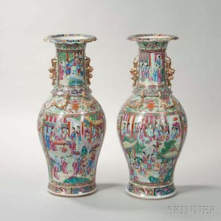 Pair of Rose Mandarin Export Porcelain Vases