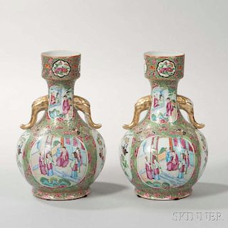 Pair of Bottle-shaped Rose Mandarin Export Porcelain Vases