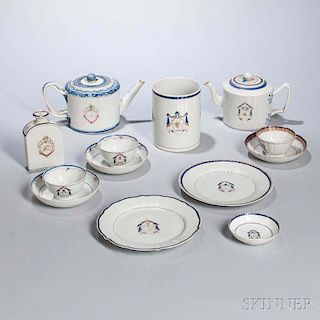 Thirteen Armorial Export Porcelain Table Items