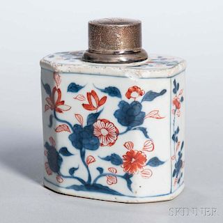 Export Porcelain Tea Caddy with Silver Lid