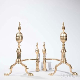 Pair of Brass and Iron Faceted Lemon-top Andirons