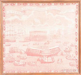 "A VIEW of the LANDING of GENERAL LAFAYETTE at NEW YORK Augt 1824" Commemorative Kerchief