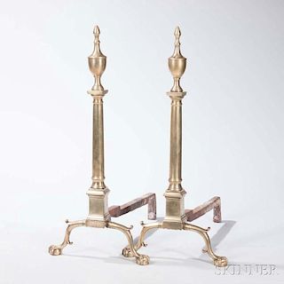Pair of Brass and Iron Urn-top Andirons