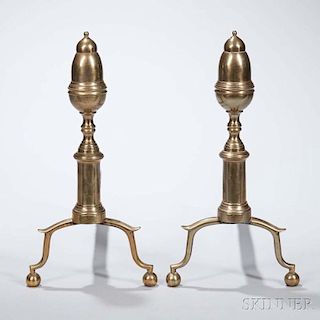 Pair of Brass and Iron Acorn-top Andirons