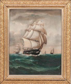 Possibly William Gay Yorke (New York/Canada/England, 1817-1892)      Frigate Under Full Sail