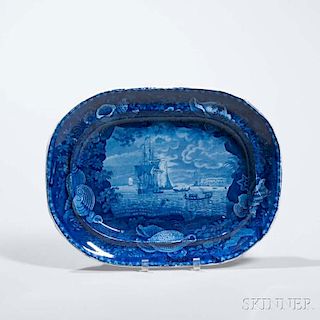 Staffordshire Historical Blue Transfer-decorated Cape Coast Castle on the Gold Coast Africa Platter