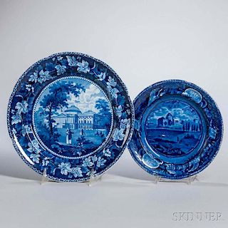Two Staffordshire Historical Blue Transfer-decorated Capital Washington Plates