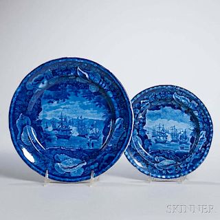 Two Staffordshire Historical Blue Transfer-decorated Commodore Macdonnough's Victory Plates