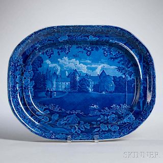 Staffordshire Historical Blue Transfer-decorated Southwest View of La Grange, The Residence of the Marquis Lafayette, Platter
