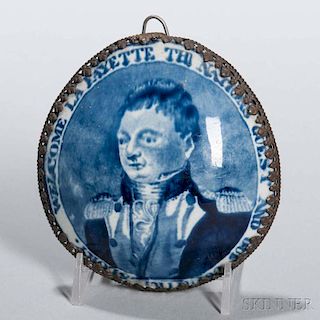 Blue Transfer-decorated Pearlware "Lafayette" Fragment