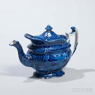 Staffordshire Historical Blue Transfer-decorated Lafayette at Franklin's Tomb Teapot
