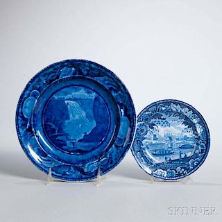 Two Staffordshire Historical Blue Transfer-decorated Plates