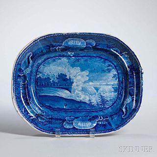 Staffordshire Historical Blue Transfer-decorated Niagara Falls Platter