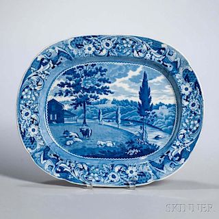 Staffordshire Historical Blue Transfer-decorated Mendenhall Ferry Platter