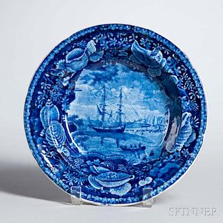 Staffordshire Historical Blue Transfer-decorated The Beach at Brighton Soup Plate